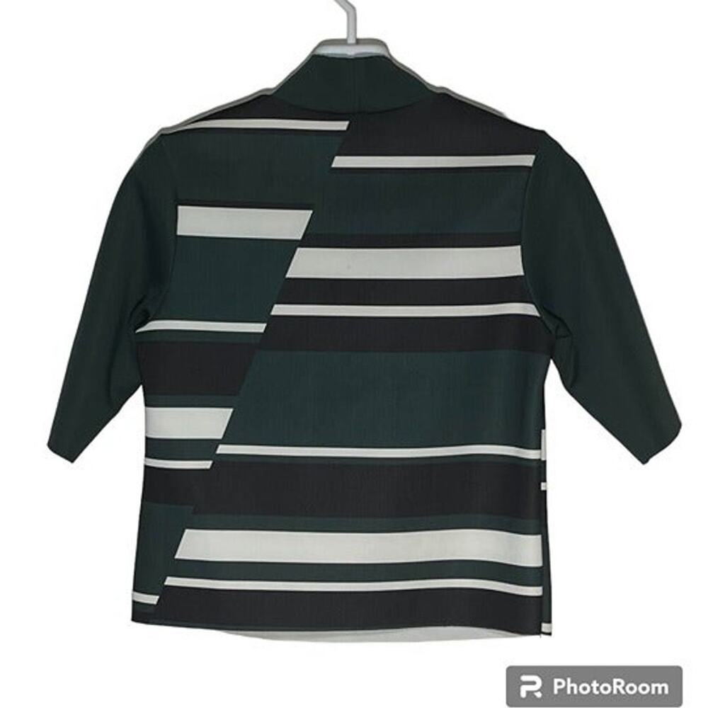 Zara Crop Top Offset Striped Black Olive White Blouse Women's Size S USED